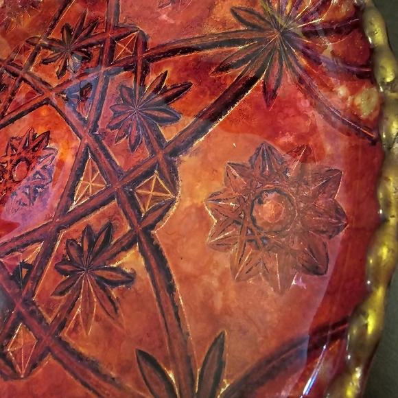 HANDCRAFTED Upcycled Deep Etched Glass Platter HANDPAINTED Tabletop ART Decor - Picture 14 of 17